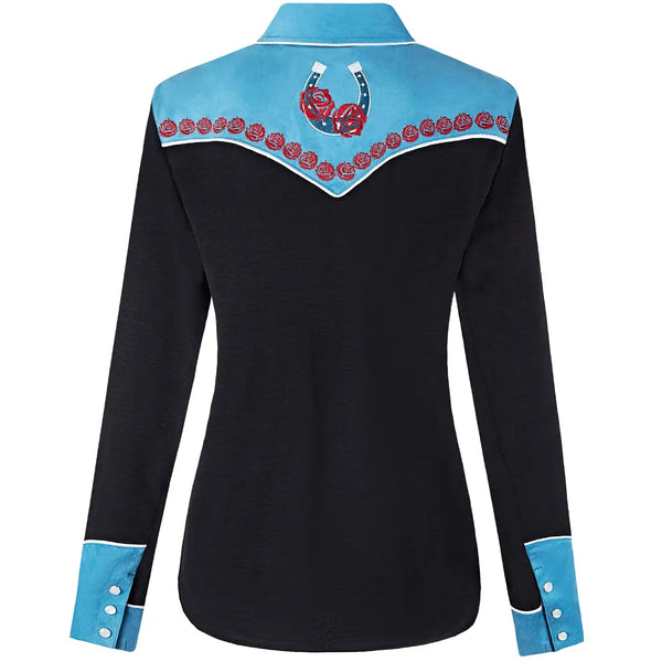 Retro Cowgirl Shirt with Rose Embroidery