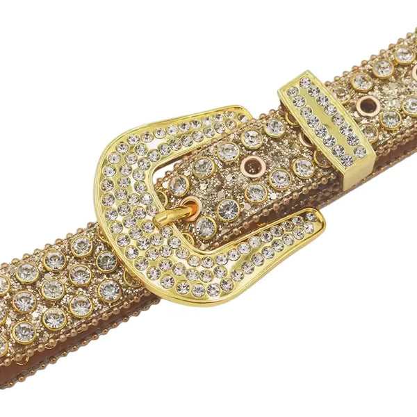 Golden Western Belt with Rhinestones