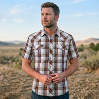 Short Sleeve Western Shirt worn by a model. Western style, front view