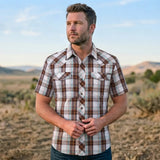 Short Sleeve Western Shirt worn by a model. Western style, front view