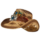 Straw Cowboy Hat Vintage with Feathers