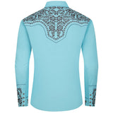 Turquoise Western Shirt with Grey Embrodery