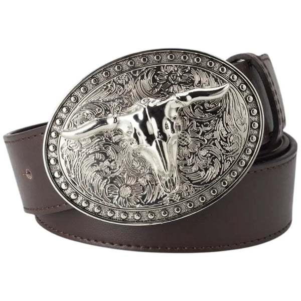 Vegan Western Belt with Bull Skull Buckle