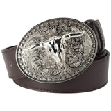 Vegan Western Belt with Bull Skull Buckle
