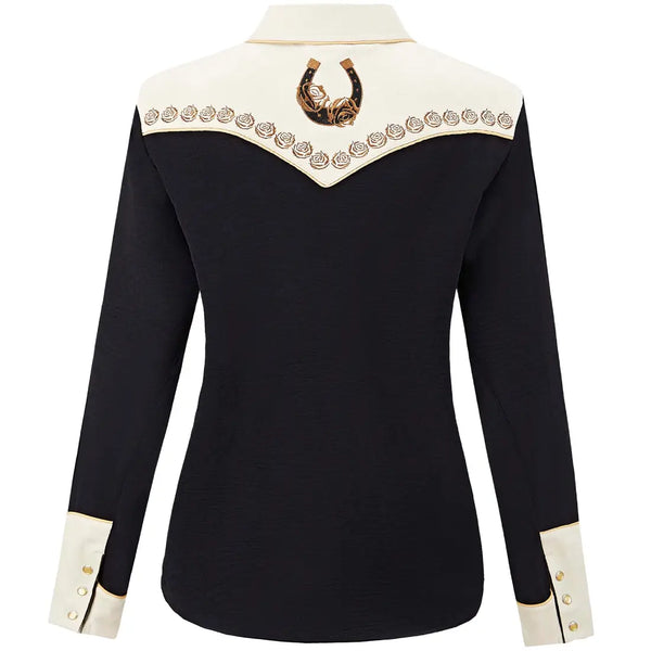 Black Vintage Floral Western Shirt