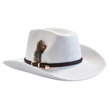 White Felt Cowboy Hat with Feathers