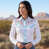 White Cowgirl Shirt with Floral Embroidery