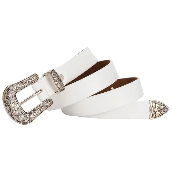 White Leather Western Belt for Women