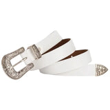 White Leather Western Belt for Women