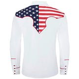 White Patriotic Western Shirt with Embroidered US Flag