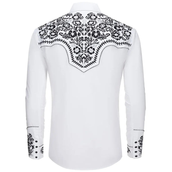 White Western Shirt with Black Embroidery