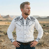 White Western Shirt worn by a model. Western style, front view