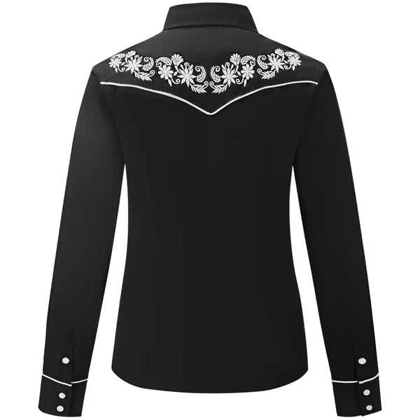 Women's Black Western Shirt with White Embroidery