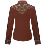 Women's Brown Western Shirt with Floral Embroidery