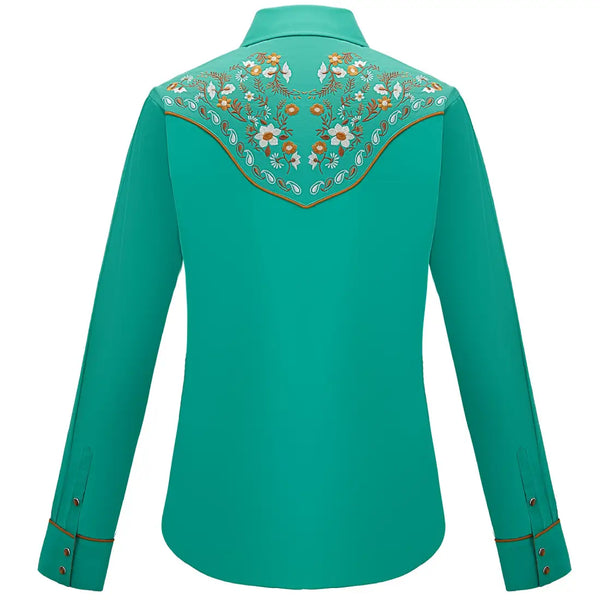 Women's Green Floral Western Shirt