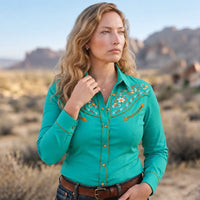 Green Women's Floral Western Shirt