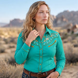 Green Women's Floral Western Shirt
