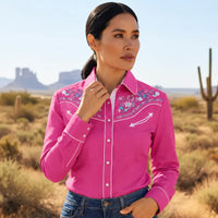 Women's Pink Western Shirt with Floral Embroidery