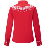 Women's Red Western Shirt with Floral Embroidey