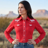 Women's Red Western Shirt with Wite Embroidery