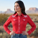 Women's Red Western Shirt with Wite Embroidery