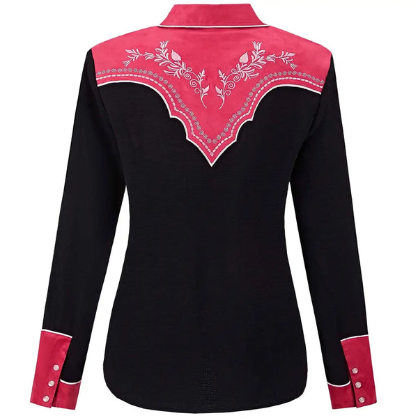 Women's Black and Pink Retro Western Shirt