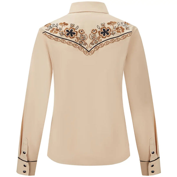 Beige Women's Western Embroidered Shirt
