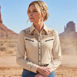 Beige Women's Western Embroidered Shirt