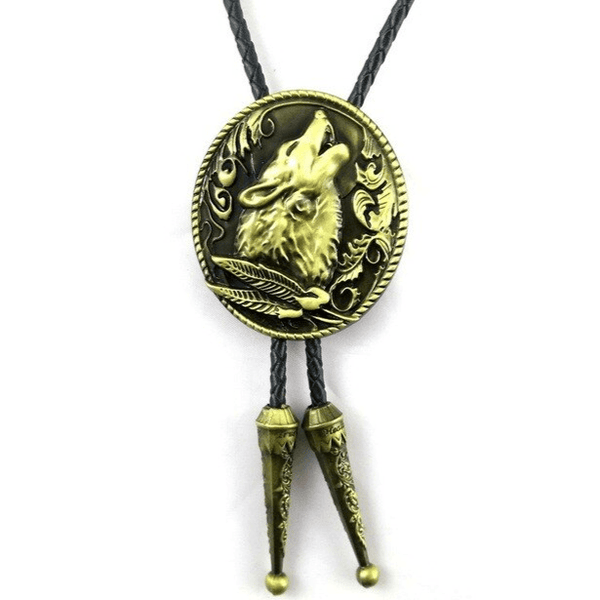 Gold Howling Wolf Bolo Tie