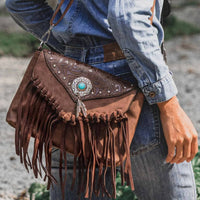 Western Cowgirl Fashion Style Leather Fringe Crossbody Handbags Women Purse  Country Everyday Shoulder Bag