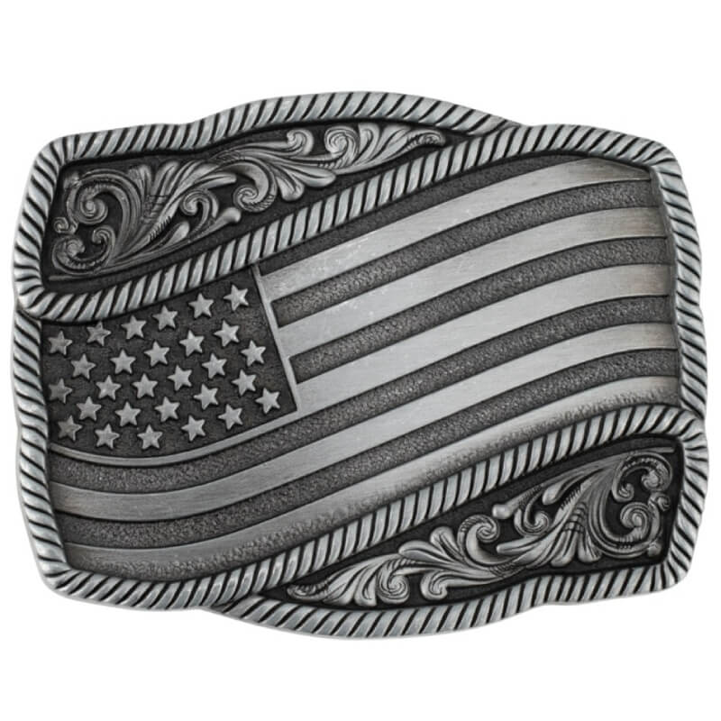 American Flag Belt Buckle - Western Cowboy Cowgirl Silver  display picture 3