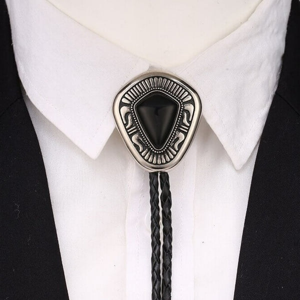 Bolo Tie Necklace with Black Medallion