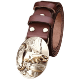 Brown Leather Cowboy Belt with Gold Buckle