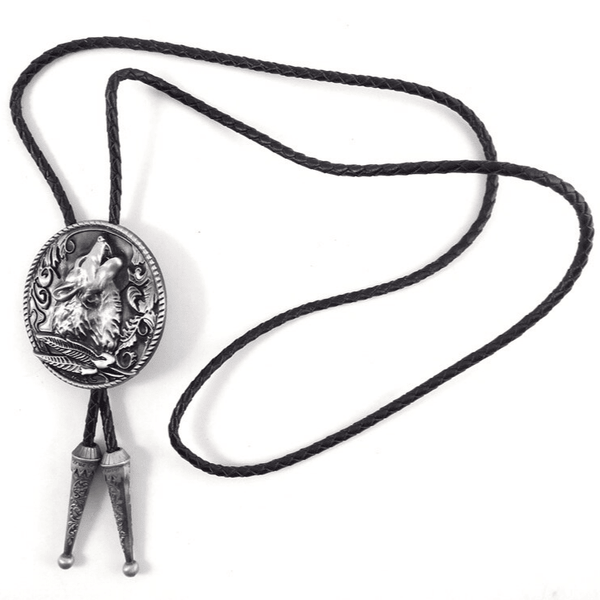 Silver Howling Wolf Bolo Tie