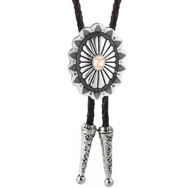 Silver and White Bolo Tie Necklace