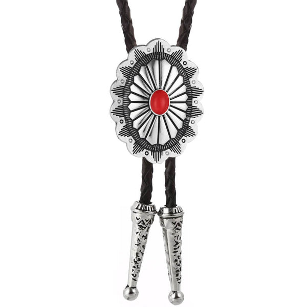 Silver and Red Bolo Tie Necklace